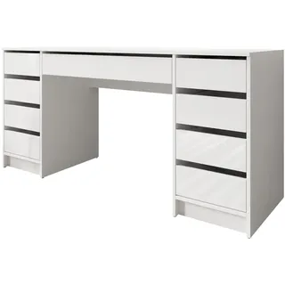 Mirjan24 Schreibtisch Ada Bis, Schlafzimmer Kosmetiktisch mit neun Schubladen (Farbe: Weiß, Weiß Hochglanz) - Weiß