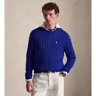 Polo Ralph Lauren für Herren. 710775885544 Marineblauer Zopfmuster-Pullover aus Baumwolle (XL), Lässig, Langarm