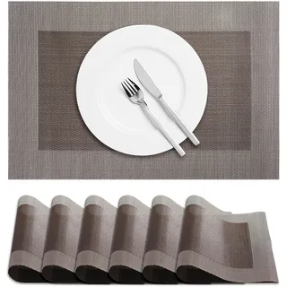 Terafeels 6er-Set Platzsets abwaschbar – Tischsets abwaschbar, Terafeels Platzdeckchen hitzebeständig, rutschfest Teller Untersetzer für Esstisch (Dunkelbraun)