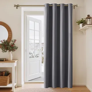 PONY DANCE Verdunklungsvorhang mit Ösen 1 Stück H 240 x B 140 cm Thermo Vorhang gegen Kälte Haustür Vorhang Blickdicht Graue Gardinen Wohnzimmer Türvorhang Curtain