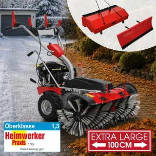 BRAST Kehrmaschine Benzin | Laubsammler Schneeschieber | XXL Premium | 4,8kW(6,5PS) | 100cm Arbeitsbreite | Elektrostart | Schneeketten | 3in1 Gerät