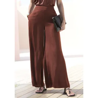 Webhose LASCANA "mit extra weitem Bein aus softer Satinqualität", Damen, Gr. 38, N-Gr, braun, Satin, Obermaterial: 100% Polyester, unifarben, figurumspielend lang, Hosen Webhose, luftige Sommerhose mit Taschen, elegant