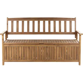 BELIANI Gartenbank Hellbraun Akazienholz 160 cm mit Armlehnen Stauraum Modern Rustikal Garten Terrasse Wintergarten Ausstattung Sitzmöbel Outdoor - Braun