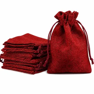 Naler 24 x Jutesäckchen Weinrot Jute Beutel für Adventskalender Stoffbeutel Natur Säckchen Geschenksäckchen - 10 x 14 cm