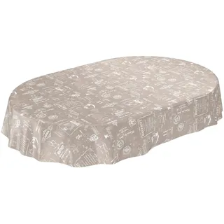 ANRO Wachstuchtischdecke abwaschbar Oval 180 x 140 cm Beige