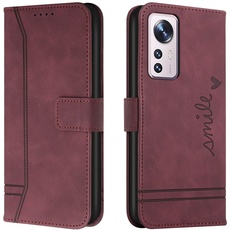 Trugox Handyhülle für Xiaomi Mi 12 / Xiaomi 12X 5G Hülle Klappbar Klapphülle mit Kartenfach Handytasche Handy Schutzhülle Tasche Leder Wallet Flip Case Slim Book Cover - Bordeauxrot