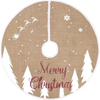 N&T NIETING Weihnachtsbaum Decke, 75cm Weihnachtsbaum Rock mit Weißem Baum Elchhirsch und Schneeflocken Punkten, Merry Christmas Christbaumdecke für Urlaub Weihnachtsbaum Dekoration