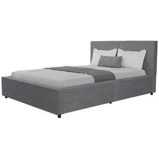 Juskys Polsterbett Salerno Cord grau 140x200 cm , Grau , Textil , 140x200 cm , Schlafzimmer, Betten, Polsterbetten