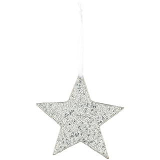 Dekostern CREATIV DECO "Weihnachtsstern, Weihnachtsdeko", silber (silberfarben), B:14cm H:14cm T:0,5cm, Holzwerkstoff, Dekosterne, Dekostern, mit Glitzer-Optik und weißem Band