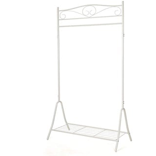 SONGMICS Garderobenständer, Garderobe, Kleiderständer mit Schuhablage, Schuhregal, aus Metall, Flur, Schlafzimmer, 90 x 44,5 x 173 cm, romantisch, cremeweiß HSR01W, Creamwei