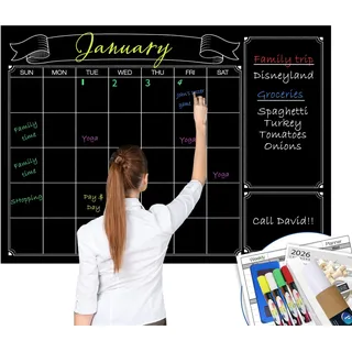 Whiteboard-Wandkalender, trocken abwischbar, schwarz, laminiert, Jumbo-Kreidetafel, 96 x 127 cm, löschbar, monatlich, riesig, wöchentliche Kreidetafel, Pinnwand, besser als Wanddekor-Aufkleber