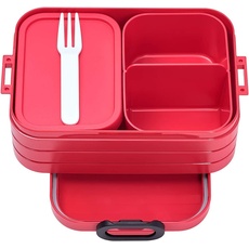 Mepal Brotdose Midi - Brotdose mit Bento Box - Für 2 Sandwiches oder 4 Brotscheiben - Lunchbox für kleine Snacks & Reste - Brotdose Erwachsene - Essenbox mit Fächern - Nordic red