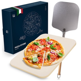 Blumtal Pizzastein für Backofen & Gasgrill inkl. Pizzaschieber - Pizzastein rechteckig aus Cordierit, für Pizza wie aus dem Steinofen, inkl. Pizzaschaufel