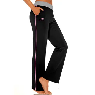 Relaxhose KANGAROOS, Damen, Gr. 44/46, N-Gr, bunt (schwarz, pink, pink), Sweatware, Obermaterial: 60% Baumwolle, 40% Polyester, kontrastfarbene Details, unifarben mit Farbeinsatz, Basic, bequem lang, Hosen Relaxhose, mit breitem Bund, Loungewear, Loungeanzug, Topseller