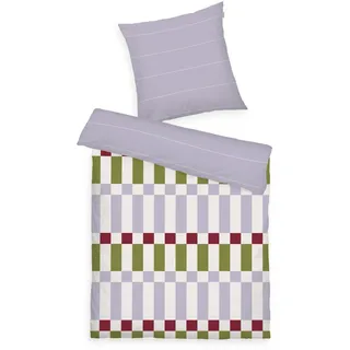 Tom Tailor Soft-Renforcé-Bettwäsche, 80x80 cm + 135x200 cm, 100% Baumwolle/Renforcé, mit Wendemotiv und farbigem Reißverschluss, Bold Check Lila, Grün (Soft Lilac, Moss Green & Off White)