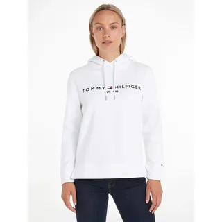 Kapuzensweatshirt TOMMY HILFIGER, Damen, Gr. XXL (44), weiß, Sweatware, Obermaterial: 64% Baumwolle, 36% Polyester, bestickt, unifarben, figurbetont hüftlang, Rundhals, Bündchen, Sweatshirts Kapuzensweatshirt, mit Tommy Hilfiger Logostickerei