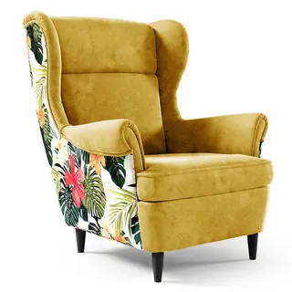 Beautysofa Ohrensessel Havana im skandinavischen Stil, Gelb, mit Beinen in Wengefarbe , Holzwerkstoff , 82x102x92 cm , Wohnzimmer, Sessel, Ohrensessel