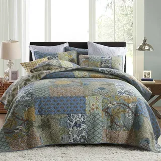 Secgo Bettwäsche-Set für King-Size-Betten, 100% Baumwolle, King-Size-Set, grün, Salbeigrün, Tagesdecken (248 x 276 cm) mit 2 Kissenbezügen, Patchwork, wendbar, leichte Bettwäsche-Sets, Decke, passend