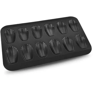 Gurlideo Madeleines Backform, 12 Mulden Madeleine Form, Karbonstahl mit Antihaftbeschichtung, für Ofen Backen Schokolade Brownies Kekse, Schwarz