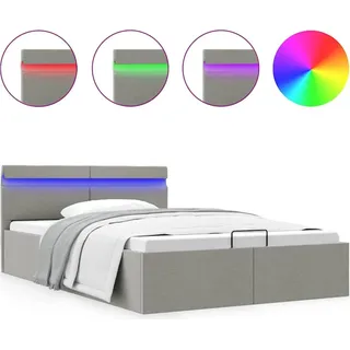 vidaXL Bett mit Bettkasten Hydraulisch LED Hellgrau Stoff 140x200 cm - Grau