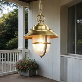 Licht-Erlebnisse Pendelleuchte Santorin Messing Massiv E27 IP54 Außen