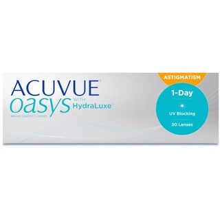 Acuvue Johnson & Johnson ACUVUE Oasys 1-Day for Astigmatism (30er Packung) Tageslinsen -2 dpt, -0,75, 80 und BC 8.5 – Mit UV Schutz und Austrocknungsschutz – 30 Linsen