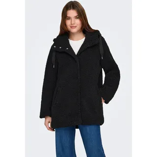 Kurzmantel ONLY "ONLMINA CURLY TEDDY COAT OTW", Damen, Gr. M, schwarz, Plüsch, Obermaterial: 100% Polyester, unifarben, regular fit, Mäntel Kurzmantel