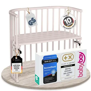 babybay Beistellbett aus massivem Buchenholz/kompakt , verwandelbar/Kinderbett Höhe stufenlos verstellbar , umweltfreundlich/mitwachsendes Babybett Beige lackiert)
