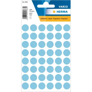 HERMA 1863 Punktaufkleber Klebepunkte hellblau, 240 Stück, Ø 13 mm, 48 pro Bogen, selbstklebend, Markierungspunkte für Kalender Planer Basteln, matt, blanko Papier Farbpunkte Etiketten Aufkleber