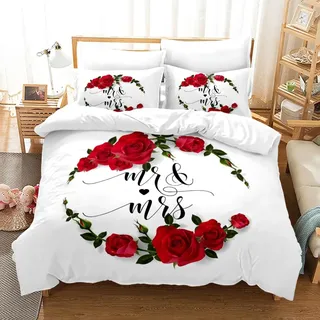 EHAOKK Rote Rosa Rose Blumen Muster Bettbezug Set,Kreative Rose Bettwäsche Set 3 Teilig,bettwäsche Blumen,Herz Rosenblütenblatt,bettwäsche rote Rosen (B, 200 x 200 cm)