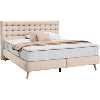 Carryhome Boxspringbett , Beige , Textil , H2 , 7-Zonen , 140x200 cm , gepolstertes Kopfteil, Stoffauswahl, in verschiedenen Größen erhältlich , Schlafzimmer, Betten, Boxspringbetten