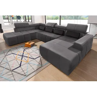 DOMO collection Wohnlandschaft Kunstleder U-Form 3-Sitzer Dunkelgrau