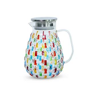 Handbemalte Glaskaraffe aus farbigem Kristall mit Edelstahldeckel – farbenfrohes Webdesign, Wasserkaraffe, Karaffe, Krug für kalten Tee, Krug für heißes/kaltes Wasser, Saft und