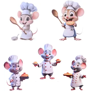 5 Süße Maus Wandtattoo Küche Selbstklebend Maus-Koch Wandtattoo Kinderzimmer Wanddeko Küche Kuchen Kekse Wandsticker für Kindergarten Wohnzimmer Tische und Stühle