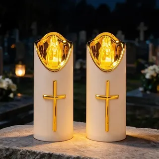 KQWVZ 2er LED Grablicht Batteriebetrieben, LED Grabkerze Trauerlicht, Grabkerzen Für Draußen, Flackereffekt Wie Bei Einer Echten Kerze, Heiliges Kreuz, Wiederverwendbar, für Grab, Kirche, Religiöse