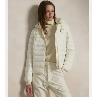 Polo Ralph Lauren für Damen. 211958932003 Faltbare wasserdichte Kapuzenjacke weiß (L), Lässig, Nachhaltig, Recyceltes Nylon