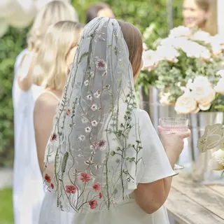 Ginger Ray Doppellagiger, bestickter Blumenschleier mit Haarkammbefestigung für den Junggesellinnenabschied der Braut, tragbar, 60 cm