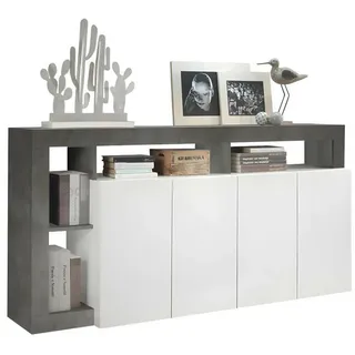 Vente-Unique Buffet 4 Türen Frankfurt - L184 cm , Grau , Holz , Rechteckig , 184x93x42 cm , Kleinmöbel, Kommoden, Sideboards