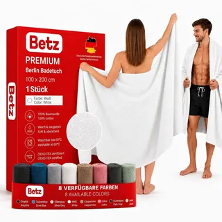 Betz Badetuch XXL 100x200 cm – 1 Stück – Saunatuch & Strandtuch aus 100% Baumwolle, 360 g/m2 – saugstark & weich – großes Handtuch mit Aufhänger – Serie Berlin – Farbe Weiß