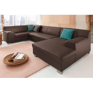 DOMO collection Wohnlandschaft »Amando in vielen Bezugsvarianten, auch in Leder, komfortabel, U-Form« wahlweise mit Bettfunktion, fester Sitzkomfort, frei im Raum stellbar, braun