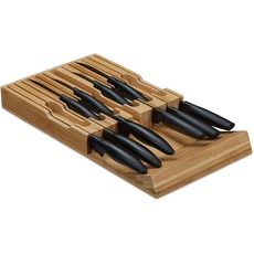 Bild von Messerhalter Schublade, für 12 Messer & Wetzstahl, Bambus Messerblock Braun
