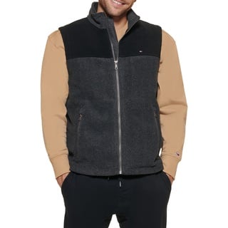 Tommy Hilfiger Herren Lightweight Polar Vest Fleece-Weste, Schwarz/Dunkelgrau, M