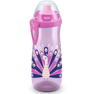 NUK Sports Cup Kinder Trinkflasche mit Chamäleon-Effekt | 24+ Monate | mit Farbwechsel | auslaufsichere Push-Pull-Trinktülle | Clip & Schutzkappe | BPA-frei | 450 ml | Pfau (lila)