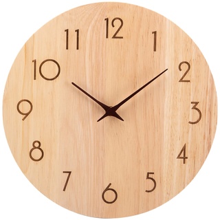 ACCSHINE Wanduhr Holz Eiche Wanduhr Ohne TickgeräUsche Lautlos 30cm Quarz Groß Wanduhr Wanduhr Einfach zu Lesen für Zimmer Zuhause KüChe Schlafzimmer BüRo Schule (Holzfarbe - Pfeilzeiger)