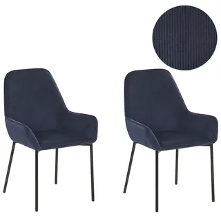 Beliani Esszimmerstuhl Cord dunkelblau schwarz 2er Set