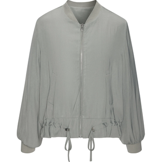 Blouson LASCANA, Damen, Gr. 38, salbeigrün, Satin, Obermaterial: 100% Polyester, unifarben, figurumspielend hüftlang, Rundhals, angesetztes Bündchen, Jacken Blouson, aus leicht glänzender Satinqualität, Jacke mit Tunnelzug, casual, Topseller