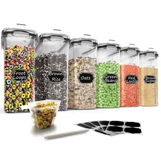 Wildone Müsli-Behälter-Set aus Kunststoff, 6 große (16,9 Tassen, 384 ml), luftdichte Frischhaltedosen – auslaufsicher, BPA-freier Müsli-Spender | Mehl, trockene Lebensmittel mit schwarz Deckel