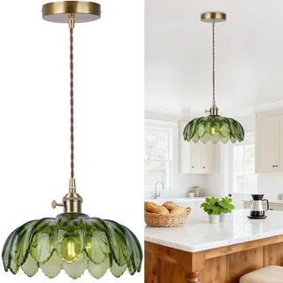 Hängelampe Grüne Glas Pendelleuchte Esstisch E27 Vintage Esstischlampe 26cm