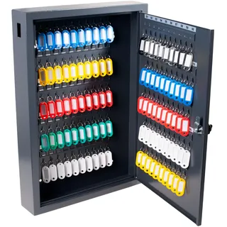 Pavo - Deluxe Schlüsselkasten/Schrank, 100 Haken mit seitlichem Schlüsseleinwurf ,Maße : 8x38x55 cm, dunkelgrau / 100 Schlüsselanhänger inklusive