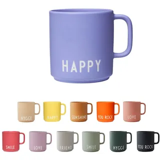 Design Letters Kaffeebecher mit Henkel | Ideal als Weihnachtsgeschenke für Frauen, Männer, Weihnachtsdeko, Tischdeko | Lieblingsmensch Geschenk | Porzellan Kaffeetasse | Tasse mit Spruch HAPPY 250 Ml